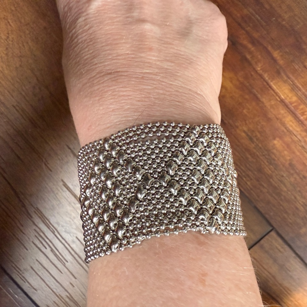 Silver Beaded Cuff Bracelet